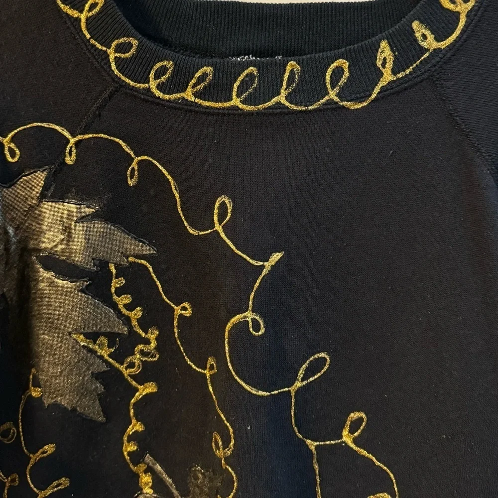 90’s Embroidered HandPainted Fall Black & Gold Leaf Sweatershirt Grannycore Lg - Picture 8 of 13